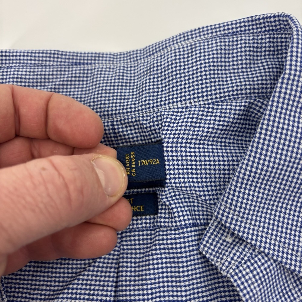 Polo Ralph Lauren Shirt Men's Small Blue Houndstooth Long Sleeve Button Down‎ - Picture 4 of 11
